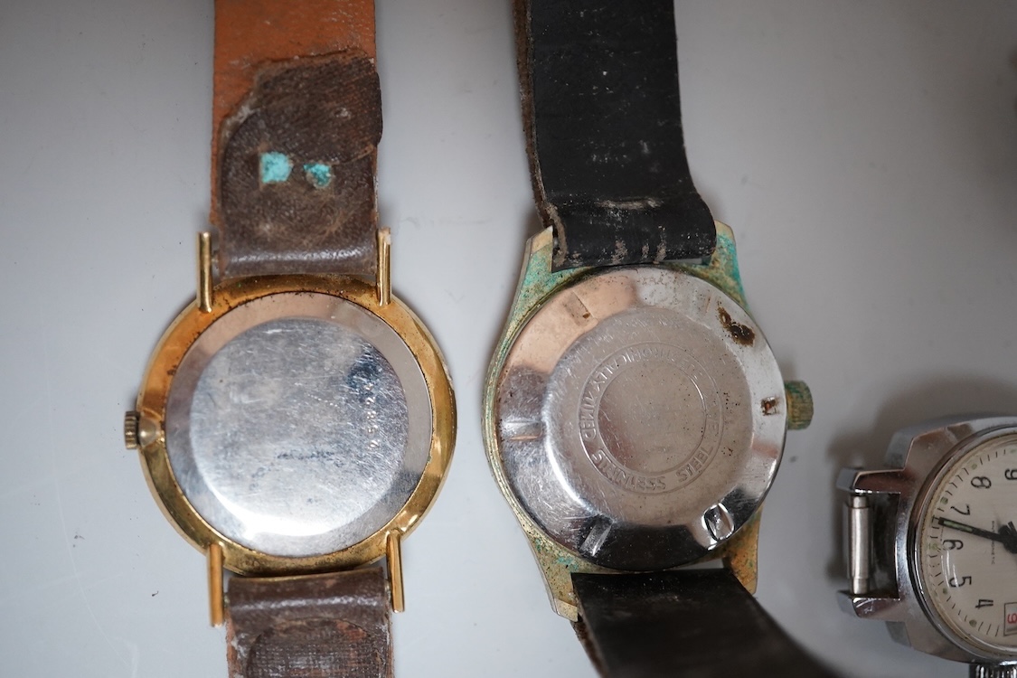 Eight assorted mainly gentleman's wrist watches, including a steel and gold plated Trident, Fero and over sized Citron.